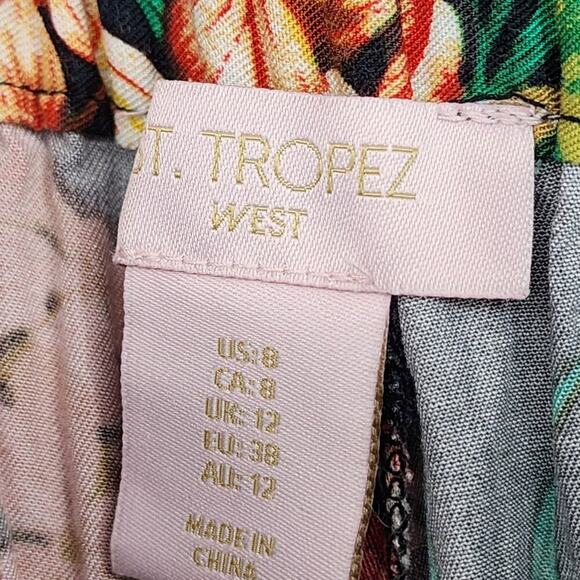 St. Tropez West Womens Tropical Floral Wide-Leg Pants Size 8 Viscose Black/Green - Picture 2 of 4